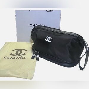 CHANEL BLACK NYLON BEAUTY COSMETIC POUCH
